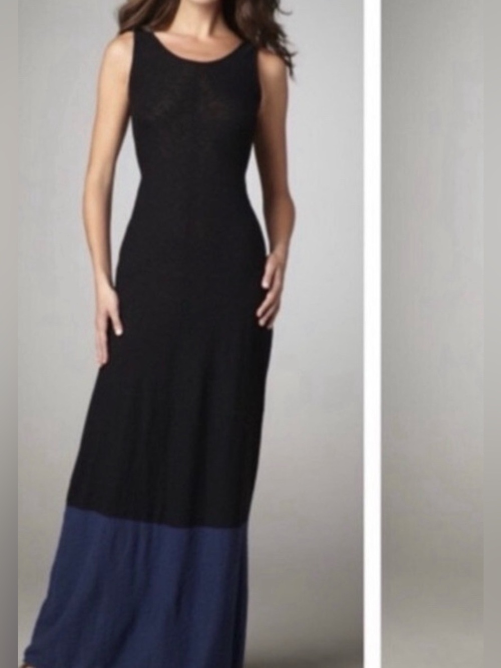 Vince 100%Cotton Black and Navy Colorblock Maxi Dress size M Slub Jersey Knit